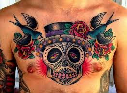 tatuaje-de-calavera-mexicana-multicolor-tatuajes-de-calaveras-con-reloj